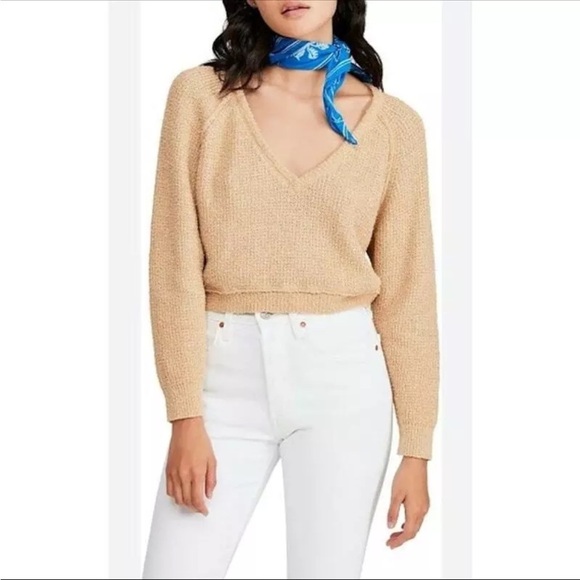 Free People High Low V-Neck Cropped Sweater Camel Size XS - Picture 1 of 5